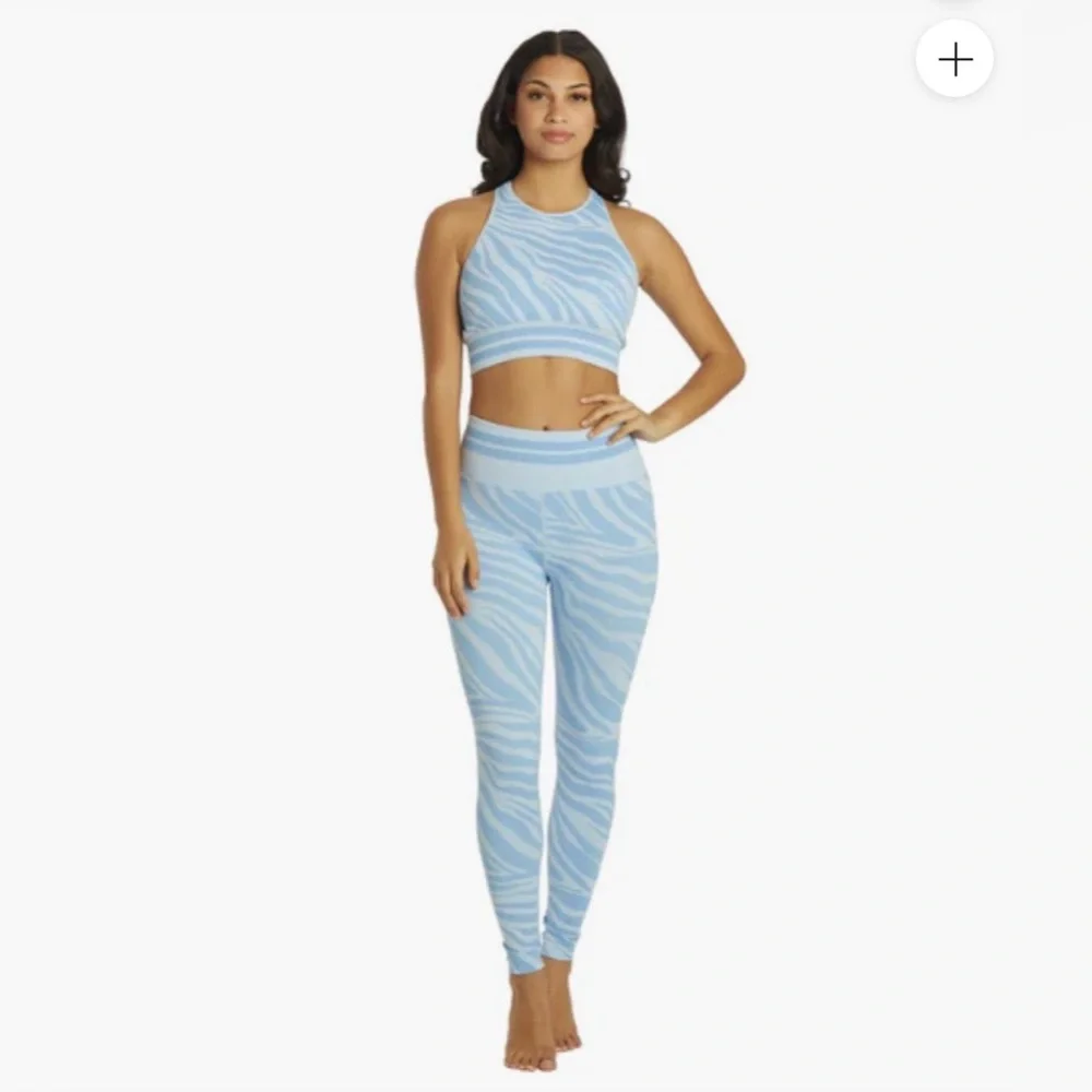 Spiritual Gangster High Neck Jacquard Bra, Light Blue Zebra Crop Bralette, S/XS